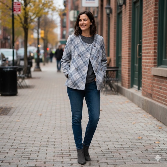 Plaid Double-Breasted Wool Vintage Blazer - Made in England - Picture 2 of 8